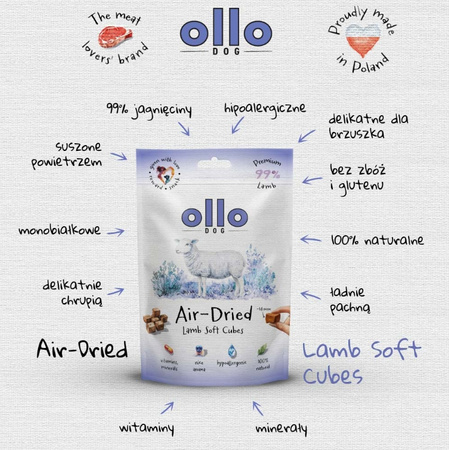 Ollo Air-Dried Lamb Cubes 80g - przysmaki dla psa z jagnięciny