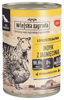 Wiejska Zagroda Indyk z jagnięciną 400g - mokra karma dla psów dorosłych
