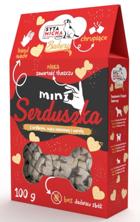 Syta Micha BAKERY Ciastka dla psa Mini serduszka z królikiem, mąką kokosową i morelą 100g