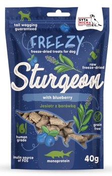 Syta Micha Liofilizowane przysmaki dla psa Jesiotr z borówką FREEZY 40g