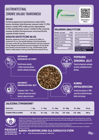 Dinner Peptide+ Gastrointestinal zdrowie układu trawiennego - hydrolizowany indyk 10kg - sucha karma dla dorosłych psów