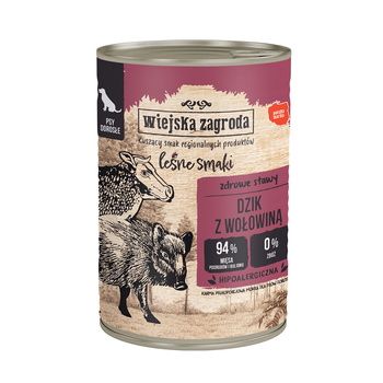 Wiejska Zagroda Leśne Smaki Dzik z wołowiną 400g - mokra karma dla psów dorosłych