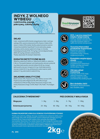 Dinner Superfoods Adult Small - Indyk z wolnego wybiegu z pietruszką, papają, pokrzywą, cukinią i dynią 12kg