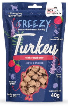 Liofilizowane przysmaki dla psa Indyk z malinami FREEZY 40g
