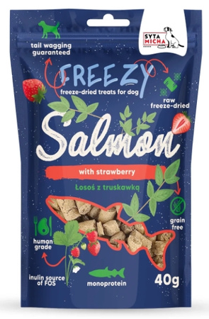 Syta Micha Liofilizowane przysmaki dla psa Łosoś z truskawką FREEZY 40g