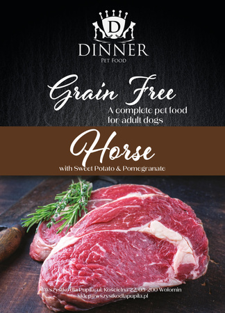 Dinner Konina z batatami i granatem 12kg - hipoalergiczna, bezzbożowa karma dla dorosłych psów