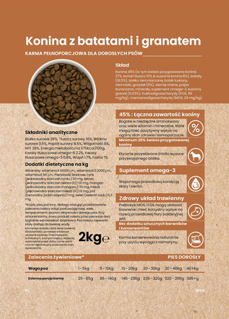 Dinner Konina z batatami i granatem 2kg - hipoalergiczna, bezzbożowa karma dla dorosłych psów