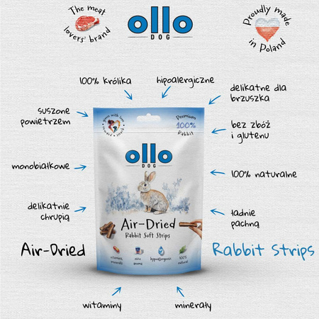 Ollo Air-Dried Rabbit Strips 80g - przysmaki dla psa z królika