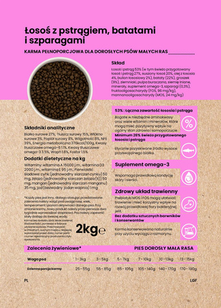 Dinner Small Łosoś z pstrągiem, batatami i szparagami 6kg - hipoalergiczna, bezzbożowa karma dla dorosłych psów małych ras