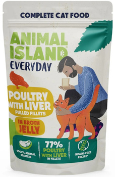 Animal Island Everyday szarpane fileciki z drobiu i wątróbki w galaretce z rosołu 85g - mokra karma dla dorosłych kotów
