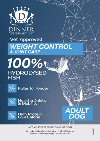 Dinner Peptide+ Kontrola wagi i pielęgnacja stawów - hydrolizowana biała ryba 1,5kg - sucha karma dla dorosłych psów