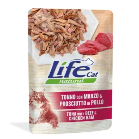 Life Cat tuńczyk z wołowiną i szynką z kurczaka 70g - mokra karma dla dorosłych kotów