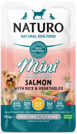 Naturo Mini łosoś z ryżem i warzywami saszetka 150g - mokra karma dla dorosłych psów