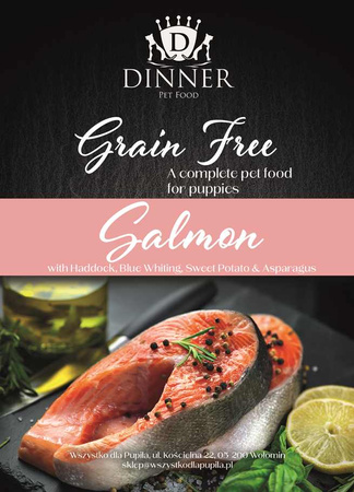 Dinner Puppy Łosoś z plamiakiem, białą rybą, batatami i szparagami 2kg - hipoalergiczna, bezzbożowa karma dla szczeniąt