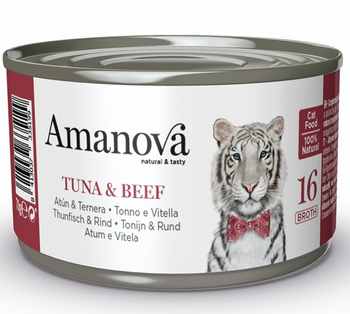 Amanova Cat Tuńczyk z wołowiną w bulionie 70g - mokra karma dla dorosłych kotów