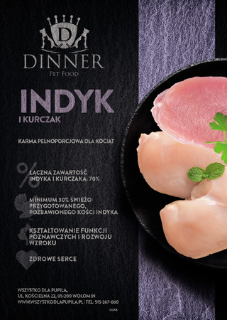 Dinner Cat indyk z kurczakiem 1,5kg - sucha karma dla kociąt