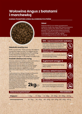 Dinner Wołowina Angus z batatami i marchewką 12kg - hipoalergiczna, bezzbożowa karma dla dorosłych psów