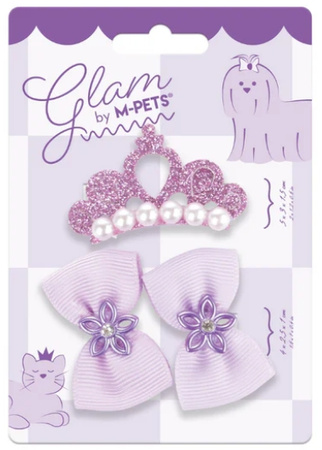 Mpets GLAM spinki i gumka - fioletowe kokardki i korona