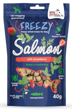 Syta Micha Liofilizowane przysmaki dla psa Łosoś z truskawką FREEZY 40g