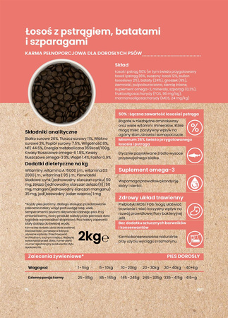 Dinner Grain Free Adult - Łosoś z pstrągiem, batatami i szparagami 2kg