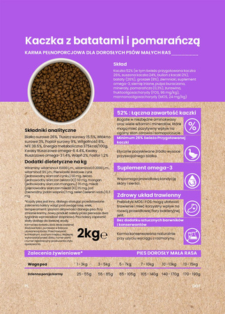 Dinner Small Kaczka z batatami i pomarańczą 2kg - hipoalergiczna, bezzbożowa karma dla dorosłych psów małych ras