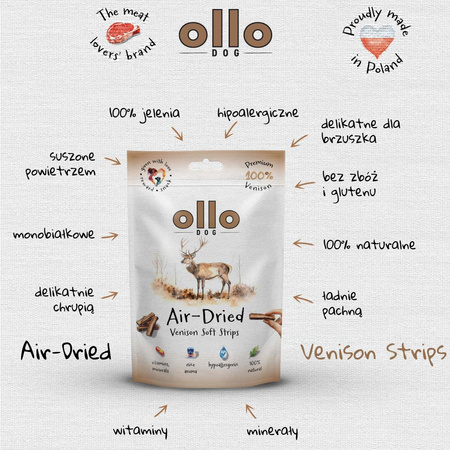 Ollo Air-Dried Venison Strips 80g - przysmaki dla psa z jelenia