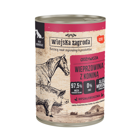 Wiejska Zagroda Leśne Smaki Wieprzowina z koniną 400g - mokra karma dla psów dorosłych