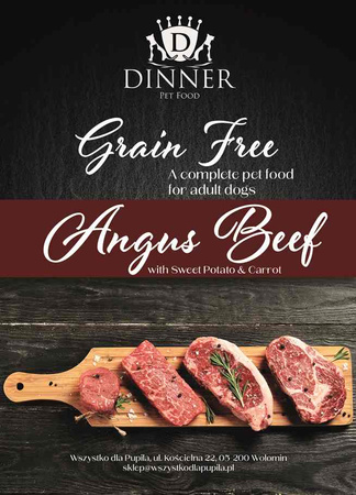 Dinner Wołowina Angus z batatami i marchewką 12kg - hipoalergiczna, bezzbożowa karma dla dorosłych psów