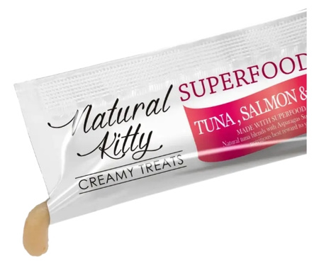 Natural Kitty Creamy Treats tuńczyk z łososiem i żurawiną 4x12g - kremowy przysmak dla kota