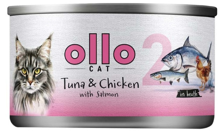 Ollo Cat nr2 tuńczyk z kurczakiem i łososiem 70g - mokra karma dla dorosłych kotów