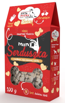 Syta Micha BAKERY Ciastka dla psa Mini serduszka z królikiem, mąką kokosową i morelą 100g