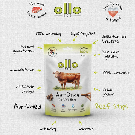 Ollo Air-Dried Beef Strips 80g - przysmaki dla psa z wołowiny