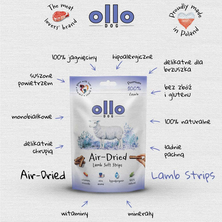 Ollo Air-Dried Lamb Strips 80g - przysmaki dla psa z jagnięciny 