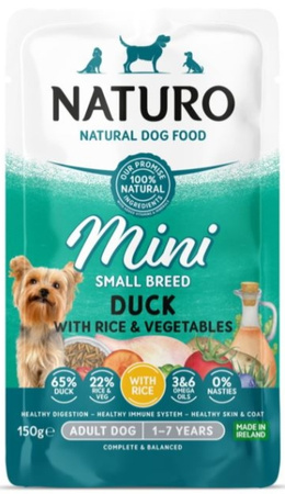 Naturo Mini kaczka z ryżem i warzywami saszetka 150g - mokra karma dla dorosłych psów