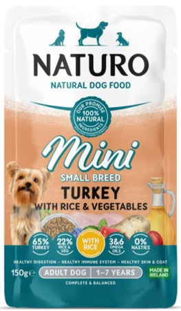 Naturo Mini indyk z ryżem saszetka 150g - mokra karma dla dorosłych psów