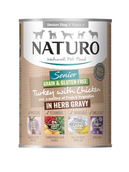 Naturo Grain & Gluten Free Senior - indyk & kurczak, owoce & warzywa w sosie ziołowym puszka 390g