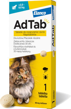 AdTab Cat 2-8 kg - tabletki przeciwko pchłom i kleszczom 1 tabl.