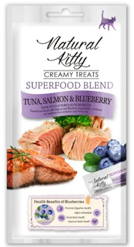 Natural Kitty Creamy Treats tuńczyk z łososiem i borówkami 4x12g - kremowy przysmak dla kota