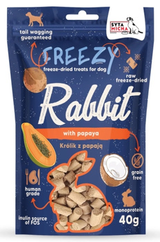 Syta Micha Liofilizowane przysmaki dla psa Królik z papają FREEZY 40g