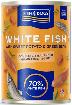Fish4Dogs biała ryba z batatami i zieloną fasolką 395g - mokra karma dla dorosłych psów